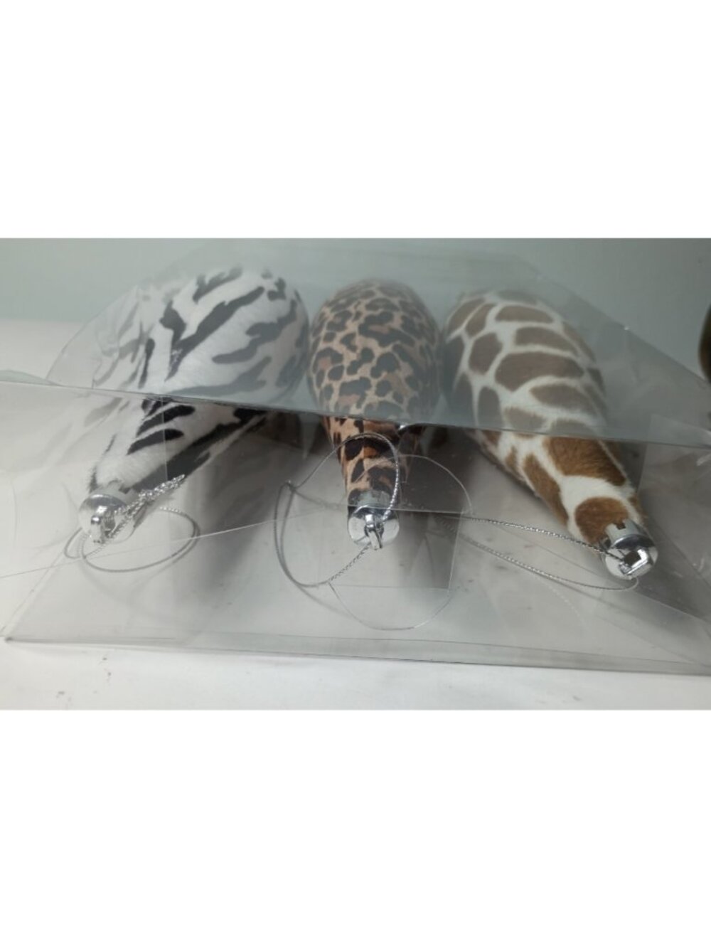 Set of 3 Animal Print Finial Ornaments 13.5" Faux Fur Felt Jungle Cheetah Zebra - Picture 5 of 5